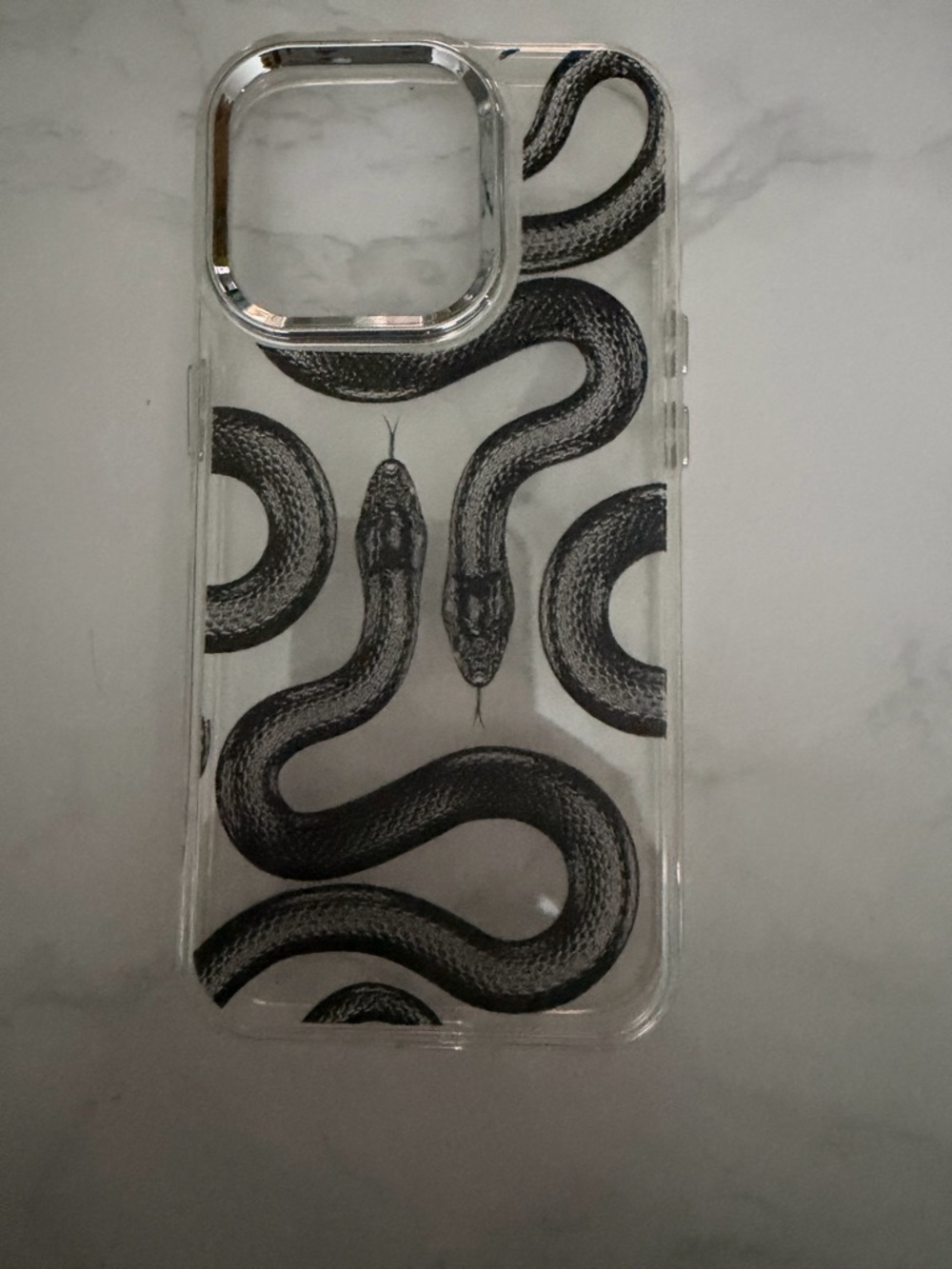 Clear Snake Print Reptile Phone IPhone 15 pro  Case - Black